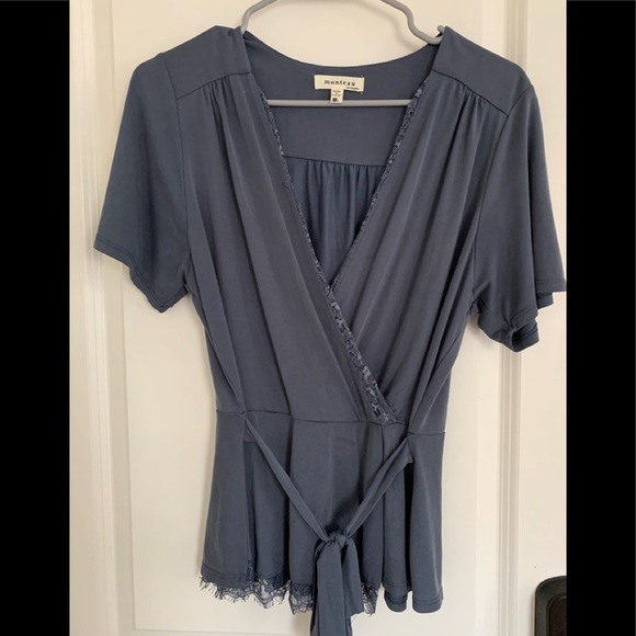 Periwinkle Lace Wrap Shirt - Picture 1 of 3